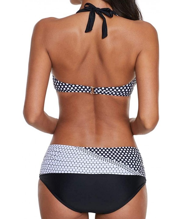 Two Piece Women Polka Dots Bathing Suit Push-up Beach Halter Swimsuit Bikini Swimwear - Black - CU195NISGD3 $15.56-Sets