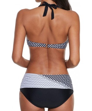 Two Piece Women Polka Dots Bathing Suit Push-up Beach Halter Swimsuit Bikini Swimwear - Black - CU195NISGD3 $15.56-Sets