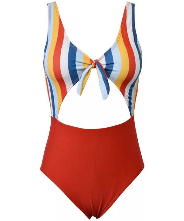 Women's High Waist Halter Cutout One Piece Swimsuit - Colorful Stripe - CE196UMO20G $23.28-One-Pieces