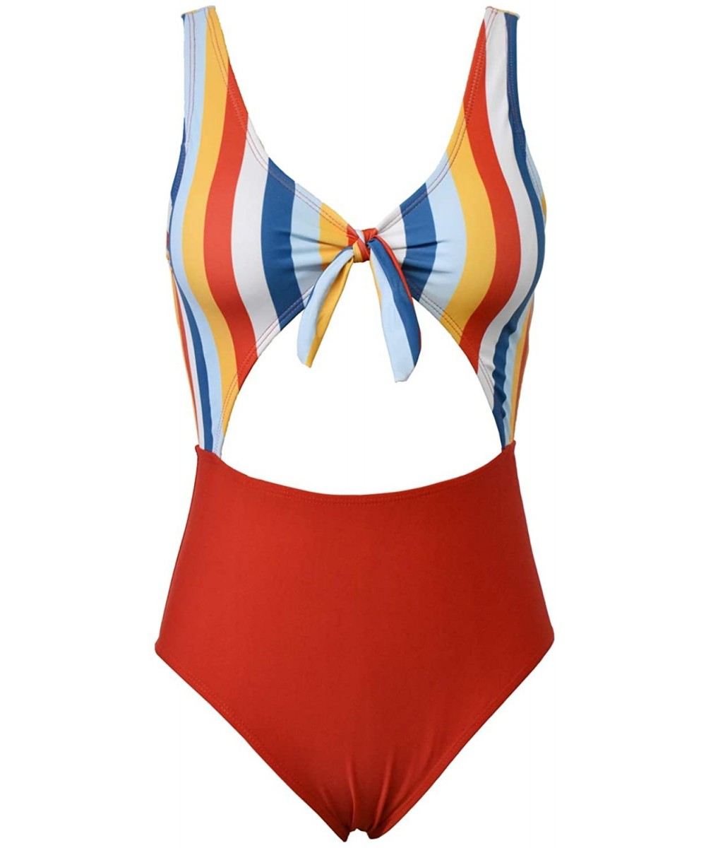 Women's High Waist Halter Cutout One Piece Swimsuit - Colorful Stripe - CE196UMO20G $23.28-One-Pieces