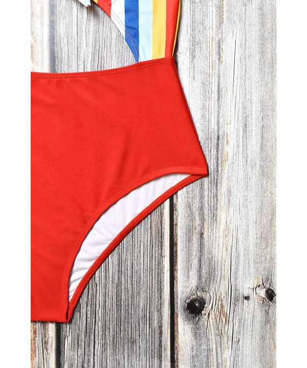 Women's High Waist Halter Cutout One Piece Swimsuit - Colorful Stripe - CE196UMO20G $23.28-One-Pieces