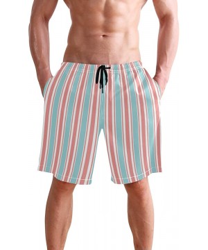 Mens Swim Trunks Vertical Stripe Pattern Blue Pink White Beach Board Shorts - CY18QGOW2IS $26.20-Board Shorts