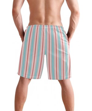 Mens Swim Trunks Vertical Stripe Pattern Blue Pink White Beach Board Shorts - CY18QGOW2IS $26.20-Board Shorts