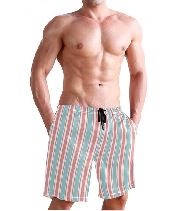 Mens Swim Trunks Vertical Stripe Pattern Blue Pink White Beach Board Shorts - CY18QGOW2IS $26.20-Board Shorts