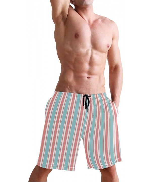 Mens Swim Trunks Vertical Stripe Pattern Blue Pink White Beach Board Shorts - CY18QGOW2IS $26.20-Board Shorts