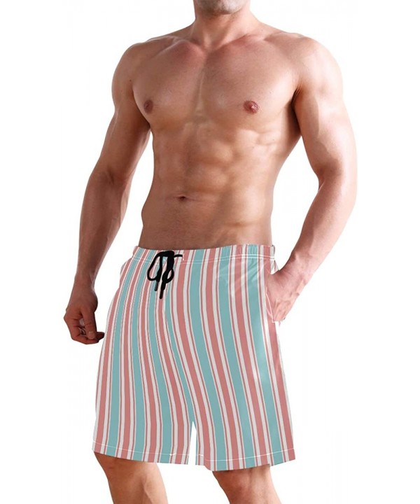 Mens Swim Trunks Vertical Stripe Pattern Blue Pink White Beach Board Shorts - CY18QGOW2IS $26.20-Board Shorts