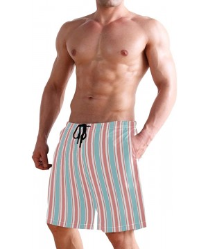 Mens Swim Trunks Vertical Stripe Pattern Blue Pink White Beach Board Shorts - CY18QGOW2IS $26.20-Board Shorts