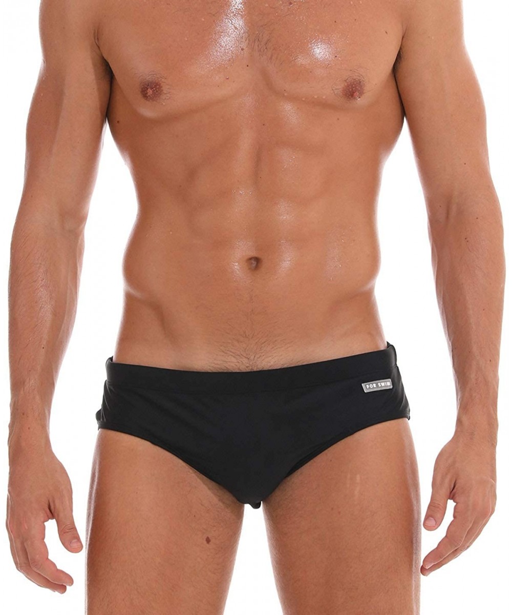 Men Swim Bikini Briefs Printed Swimming Trunks Swimsuit - Black - CT18NIUTGXH $16.97-Briefs