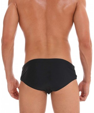 Men Swim Bikini Briefs Printed Swimming Trunks Swimsuit - Black - CT18NIUTGXH $16.97-Briefs