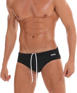 Men Swim Bikini Briefs Printed Swimming Trunks Swimsuit - Black - CT18NIUTGXH $16.97-Briefs