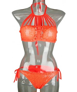 Women Sexy Bathing Suit- ZYooh Bandage Bling Sequin Bikini Set Push-up Padded Bra Swimwear Swimsuit - Orange - CO18E7TTXK9 $1...