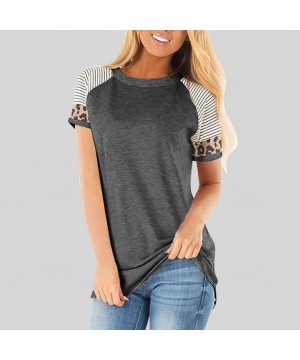 Women Casual Leopard Twist Knot Short Sleeve Tunics Tops Comfy Blouse T Shirt + No Washing Hand Sanitizer Dark Gray - CD194X6...