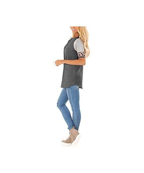 Women Casual Leopard Twist Knot Short Sleeve Tunics Tops Comfy Blouse T Shirt + No Washing Hand Sanitizer Dark Gray - CD194X6...