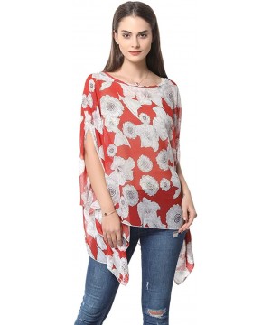 Women's Chiffon Blouse Top Floral Printed Batwing Sleeve Caftan Poncho Tunic Beach Coverup - 83 - CI18ERU2RNL $17.36-Cover-Ups