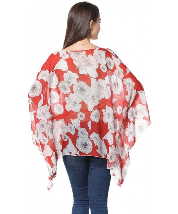 Women's Chiffon Blouse Top Floral Printed Batwing Sleeve Caftan Poncho Tunic Beach Coverup - 83 - CI18ERU2RNL $17.36-Cover-Ups