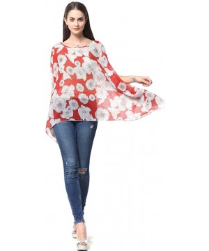 Women's Chiffon Blouse Top Floral Printed Batwing Sleeve Caftan Poncho Tunic Beach Coverup - 83 - CI18ERU2RNL $17.36-Cover-Ups