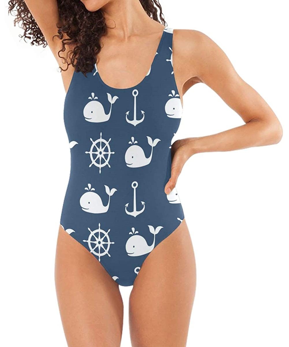 Women's Adjustable Strap One Piece Tropical Beach with Palm Tree Monokini Swimsuit Nautical Whale Fish Wheel Anchor - C718QZ4...