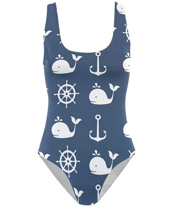 Women's Adjustable Strap One Piece Tropical Beach with Palm Tree Monokini Swimsuit Nautical Whale Fish Wheel Anchor - C718QZ4...