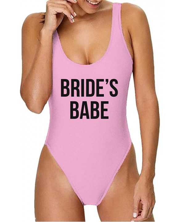 Women's One Piece Swimsuit High Cut Bikini Bathing Suits for Women - Light Pink - Bride's Babe Print - C618S9I4GU3 $21.68-One...