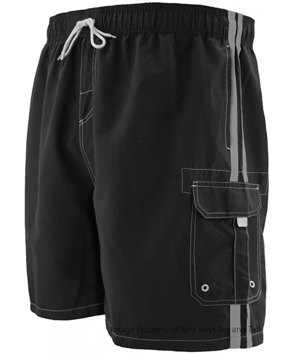 Big Men's Striped Cargo Swim Trunks - Black - C212LK6NJWZ $22.04-Trunks