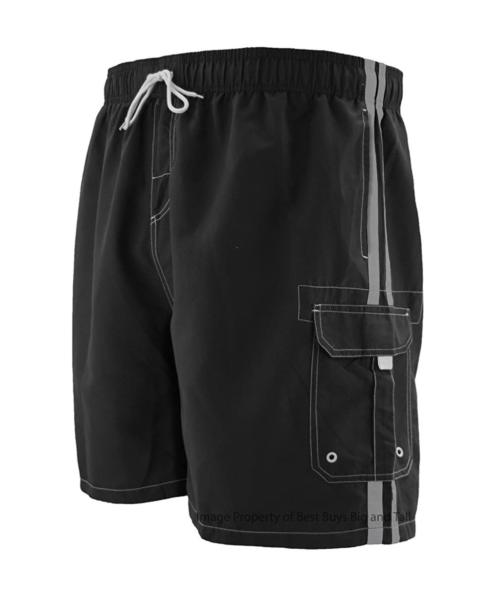 Big Men's Striped Cargo Swim Trunks - Black - C212LK6NJWZ $22.04-Trunks