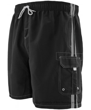 Big Men's Striped Cargo Swim Trunks - Black - C212LK6NJWZ $22.04-Trunks