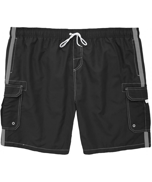 Big Men's Striped Cargo Swim Trunks - Black - C212LK6NJWZ $22.04-Trunks