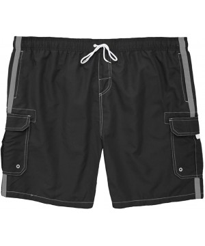 Big Men's Striped Cargo Swim Trunks - Black - C212LK6NJWZ $22.04-Trunks