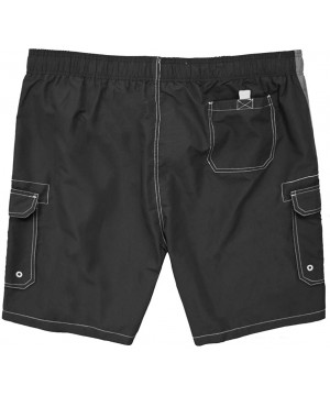 Big Men's Striped Cargo Swim Trunks - Black - C212LK6NJWZ $22.04-Trunks