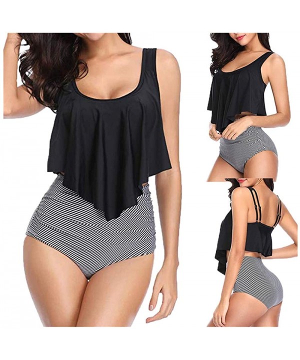 Swimsuit for Women Two Piece Bathing Suit Top Ruffled Racerback High Waisted Tankini - Black - CT194EN90Z8 $11.08-Racing