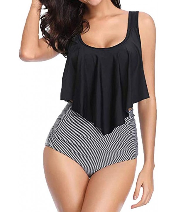 Swimsuit for Women Two Piece Bathing Suit Top Ruffled Racerback High Waisted Tankini - Black - CT194EN90Z8 $11.08-Racing