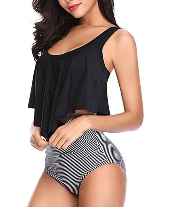 Swimsuit for Women Two Piece Bathing Suit Top Ruffled Racerback High Waisted Tankini - Black - CT194EN90Z8 $11.08-Racing