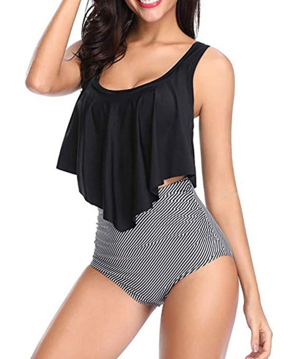 Swimsuit for Women Two Piece Bathing Suit Top Ruffled Racerback High Waisted Tankini - Black - CT194EN90Z8 $11.08-Racing