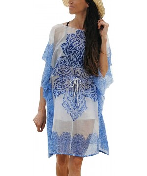 Women's Summer Casual Short Sleeve Split Maxi Dresses Floral Beach Cover Up - L13 - CG194HRQXOG $19.44-Cover-Ups