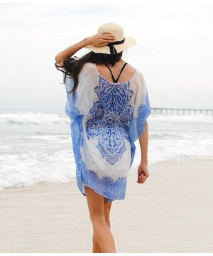 Women's Summer Casual Short Sleeve Split Maxi Dresses Floral Beach Cover Up - L13 - CG194HRQXOG $19.44-Cover-Ups