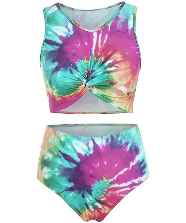 Twist Front Tie Dye Scoop Neck Tankini Swimsuit - Multi-b - CE1972X5CZN $25.89-One-Pieces