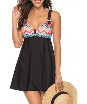 Women's Tankini Swimsuit Floral Print Two Piece Bathing Suit Swimdress Plus Size Swimwear - Black & Stripe - CS1976THK79 $35....