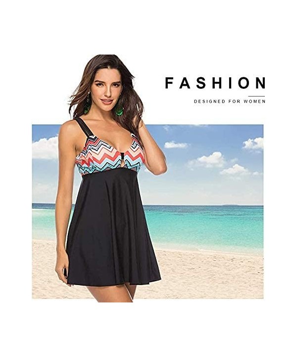 Women's Tankini Swimsuit Floral Print Two Piece Bathing Suit Swimdress Plus Size Swimwear - Black & Stripe - CS1976THK79 $35....