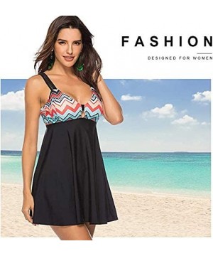 Women's Tankini Swimsuit Floral Print Two Piece Bathing Suit Swimdress Plus Size Swimwear - Black & Stripe - CS1976THK79 $35....