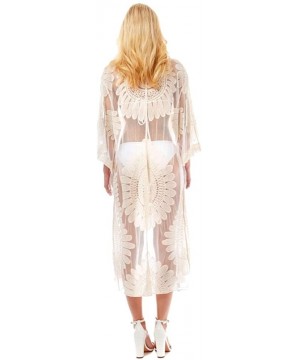 Women Fashion Summer Sheer Lace Crochet Beach Cover Up Kimono Long Midi Short - Lace Big Floral - Beige - CJ194YGCIL4 $21.74-...