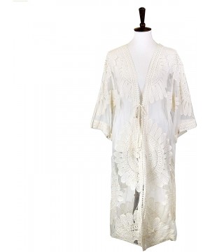 Women Fashion Summer Sheer Lace Crochet Beach Cover Up Kimono Long Midi Short - Lace Big Floral - Beige - CJ194YGCIL4 $21.74-...