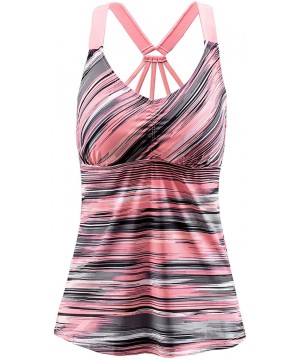 Women's Floral Printed Padded Wide Strap Tankini Swim Top Swimsuit Swimwear No Bottom - Pink - CN189NKRXID $21.60-One-Pieces