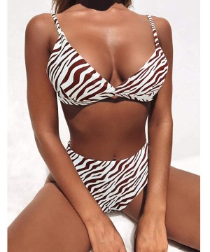 Women's Sexy Bikini Sets Stripe Printing High Waisted Padded Push Up 2 Piece Swimsuits - 1 - CD18TRAQIRE $15.76-Sets