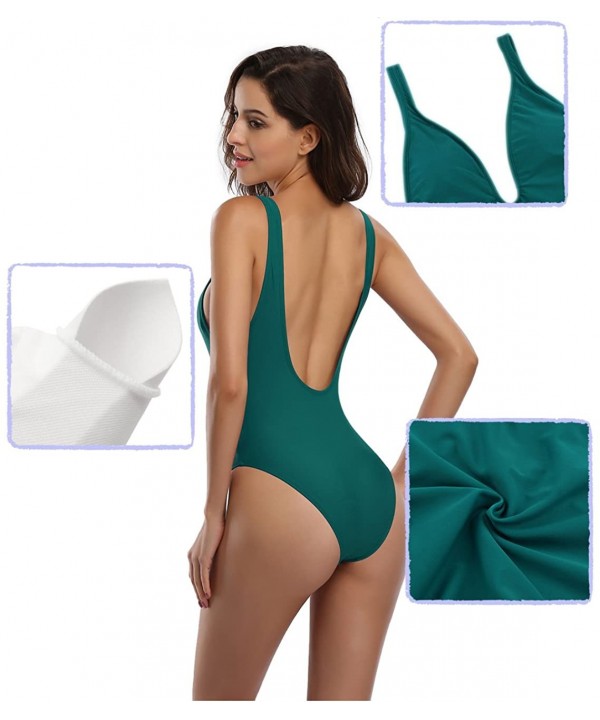 Women's Deep V Padded Backless High Cut Leotard One Piece Swimsuits Bathing Suits - Green - C317YSCIQTZ $15.39-One-Pieces