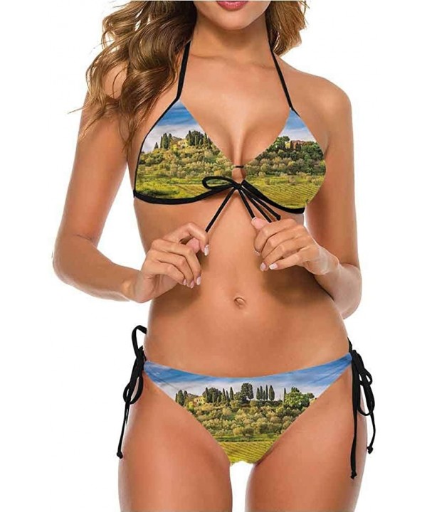 Bikini Swimsuits with Tie-Side Cheeky Cobblestone Doorway to House - Multi 04 - CX190EALH6D $46.15-Bottoms