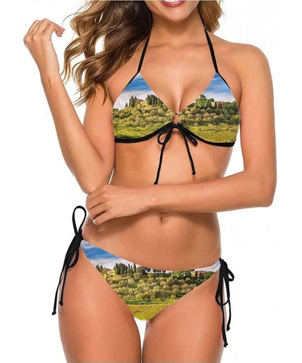 Bikini Swimsuits with Tie-Side Cheeky Cobblestone Doorway to House - Multi 04 - CX190EALH6D $46.15-Bottoms