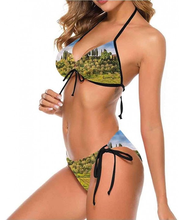 Bikini Swimsuits with Tie-Side Cheeky Cobblestone Doorway to House - Multi 04 - CX190EALH6D $46.15-Bottoms