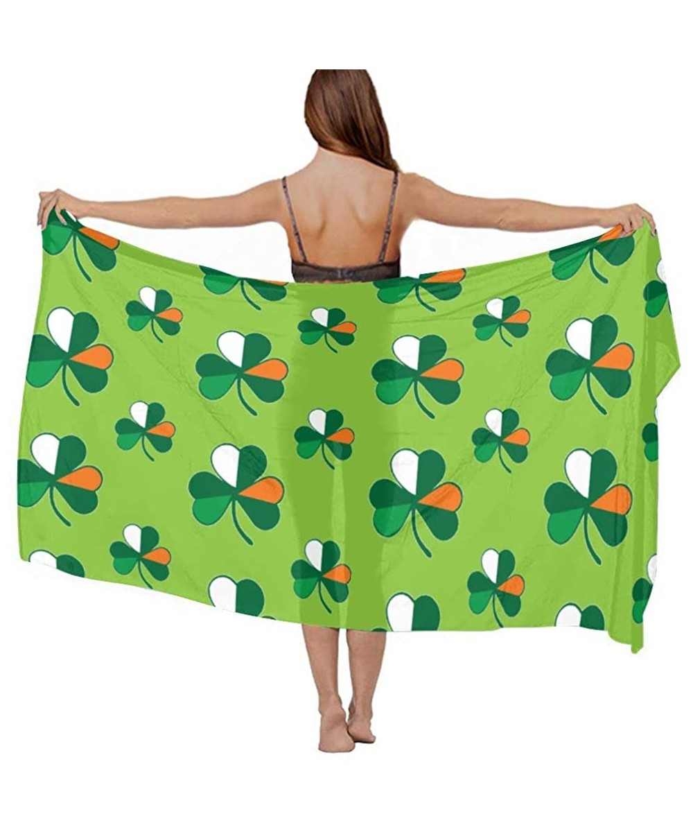 Women's Swimwear Cover Ups- Summer Vacation Beach Sarong Soft Shawl Wrap - Cotton Irish Flag Shamrocks - CK19C478DH5 $18.22-C...