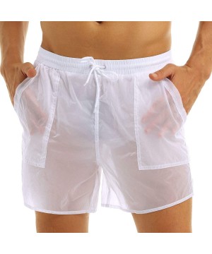 Mens See-Through Drawstring Lingerie Underwear Sheer Mesh Beach Shorts Swim Trunks - White - CH18UTNXI50 $24.55-Briefs