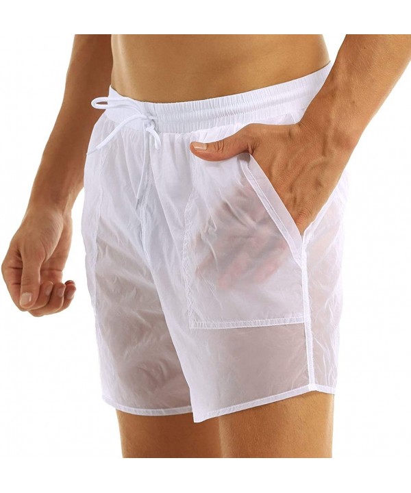 Mens See-Through Drawstring Lingerie Underwear Sheer Mesh Beach Shorts Swim Trunks - White - CH18UTNXI50 $24.55-Briefs